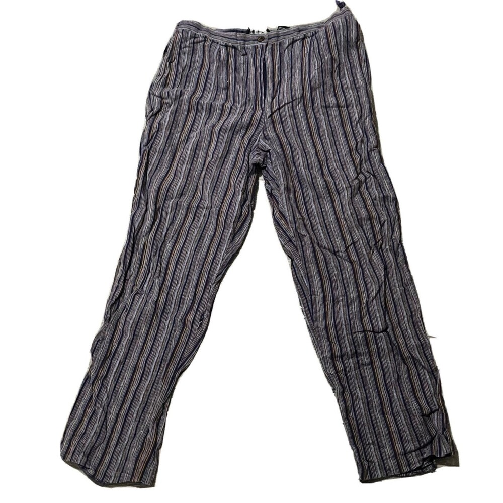 Requirements Boho Linen Cotton Pants 10 Straight Purple Earth Tone Stripe Casual